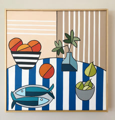 Fishes and Pears on Striped Table