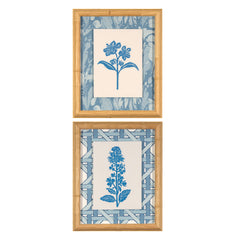 White Meadowsweet Linocut Blue