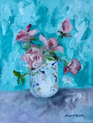 Garden Roses in a Painted Vase