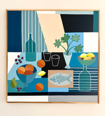 Table with Grapes, Fish and Oranges