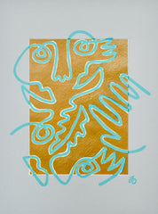 Fingers Faces & Plants in Mustard & Blue Mat