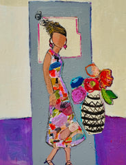 Girl with Flowers and Pink Earrings