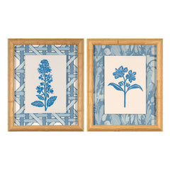 White Meadowsweet Linocut Blue