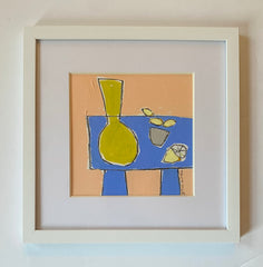 Lemons on Blue Table with Vase