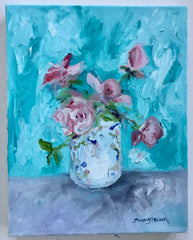 Garden Roses in a Painted Vase