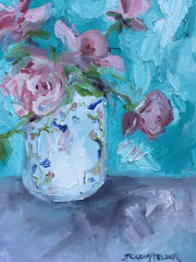 Garden Roses in a Painted Vase